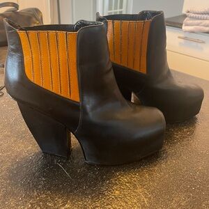 Messeca New York Stylish Black and Orange Ankle Boots